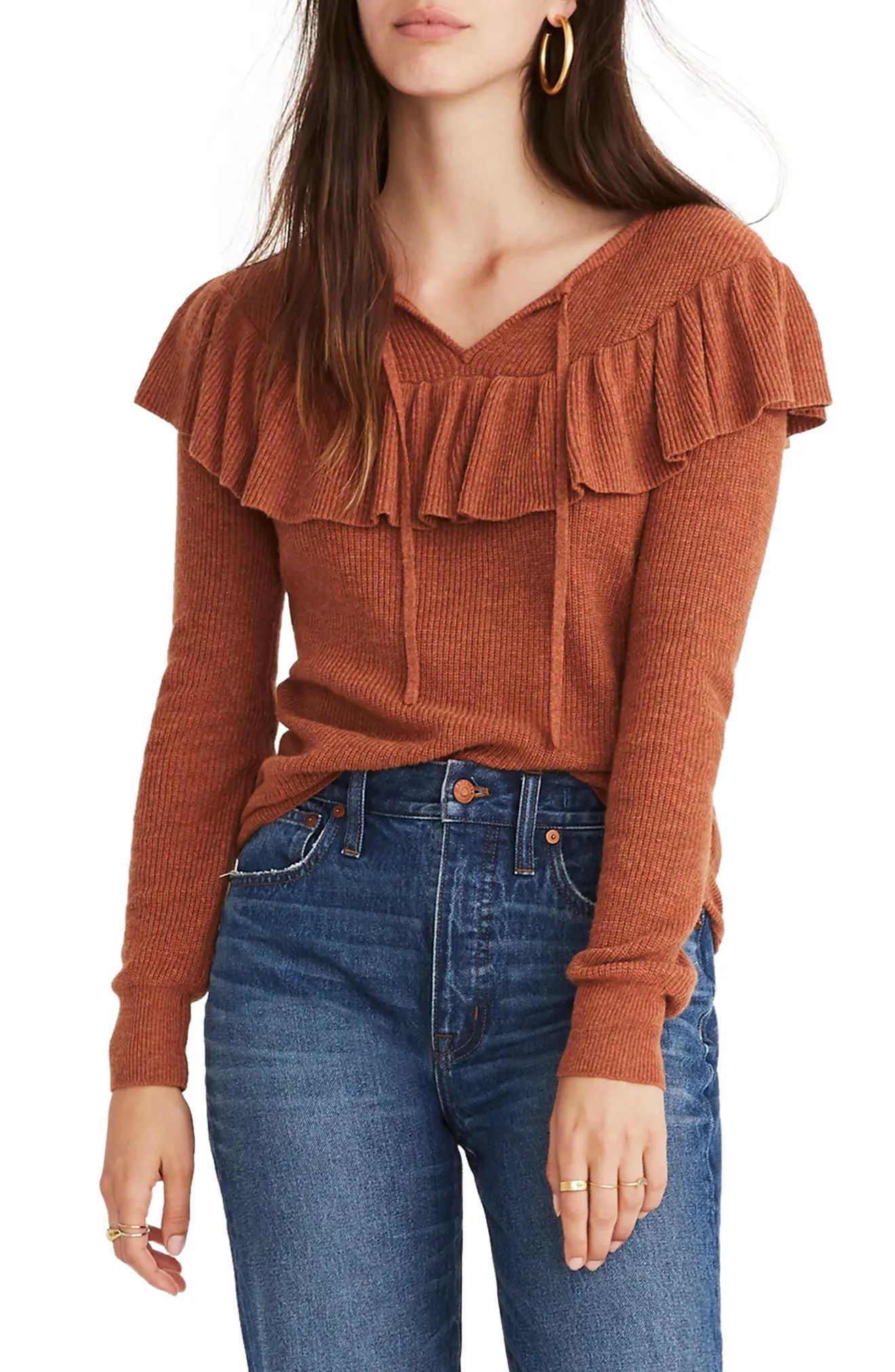 Ruffled Tie Front Pullover Sweater | Nordstrom