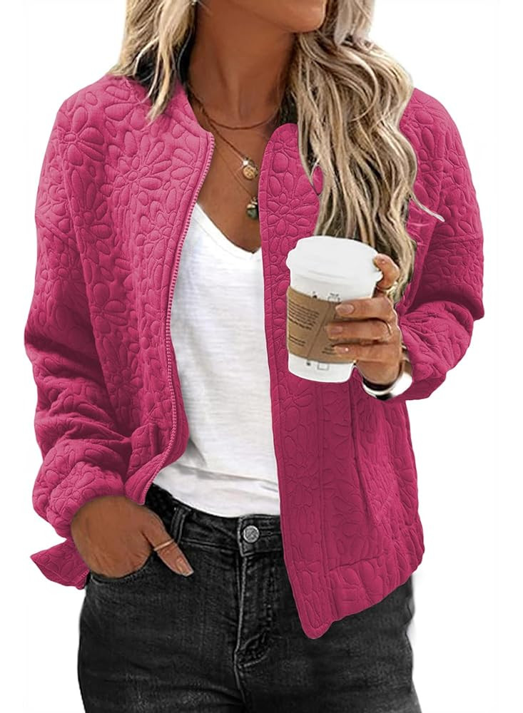 EVALESS Bomber Jackets for Women Spring Fashion 2025 Cute Jacquard Coats Lightweight Zip Up Jacke... | Amazon (US)