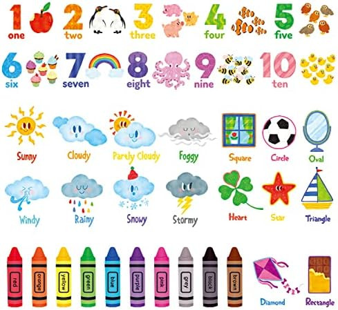 DECOWALL DSL-8056 Numbers Crayons Weather and Shape Wall Decals Stickers Kids Nursery Classroom B... | Amazon (US)
