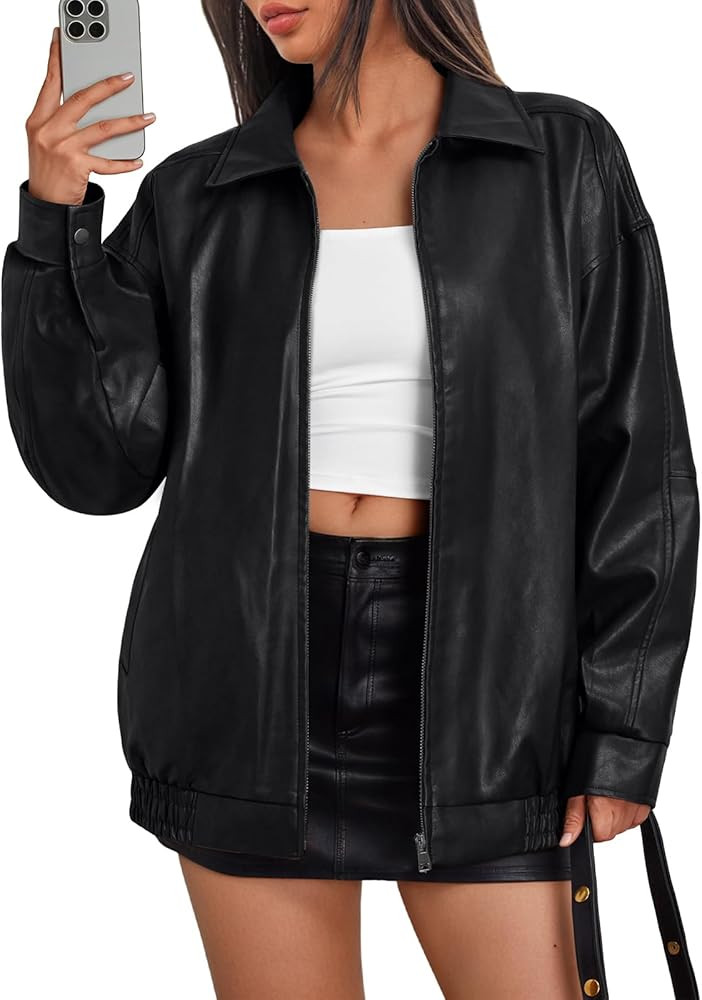Trendy Queen Womens Leather Jacket, Oversized Going Out & Everyday Statement Piece, Bomber Jackte... | Amazon (US)
