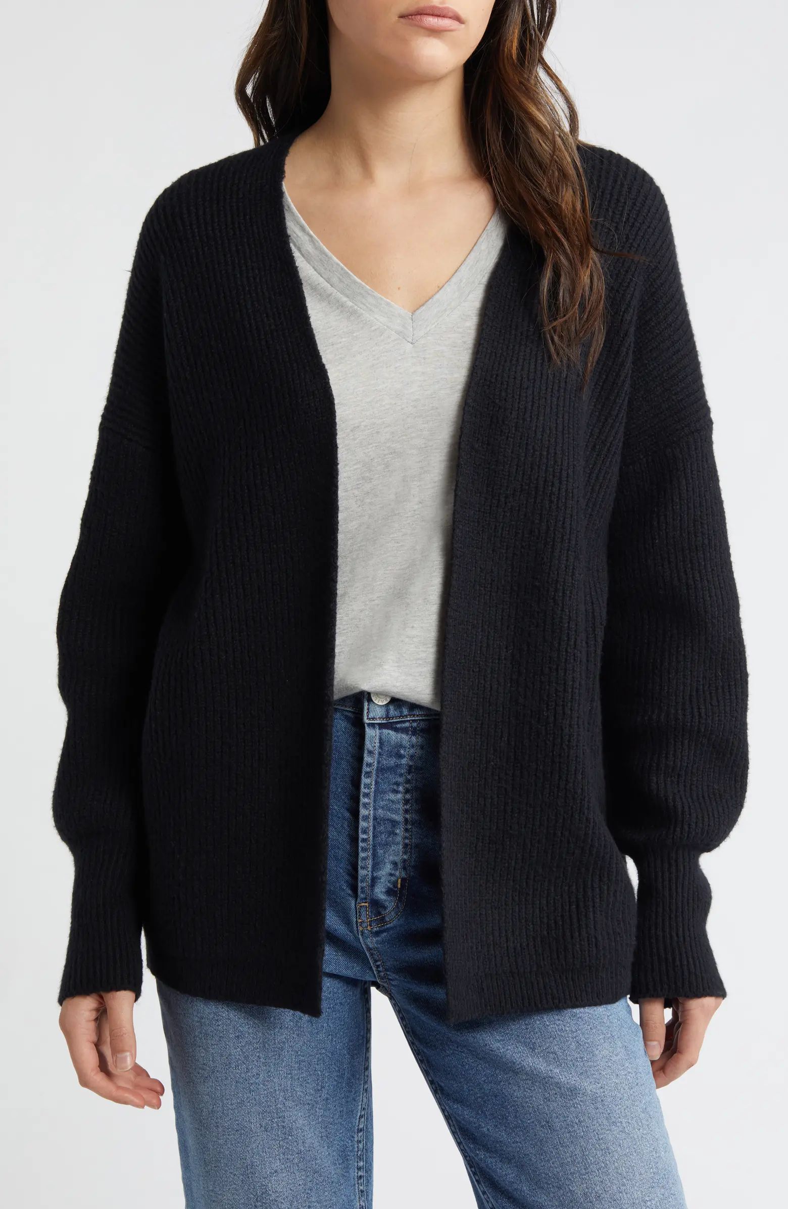 Rib Bishop Sleeve Cardigan | Nordstrom