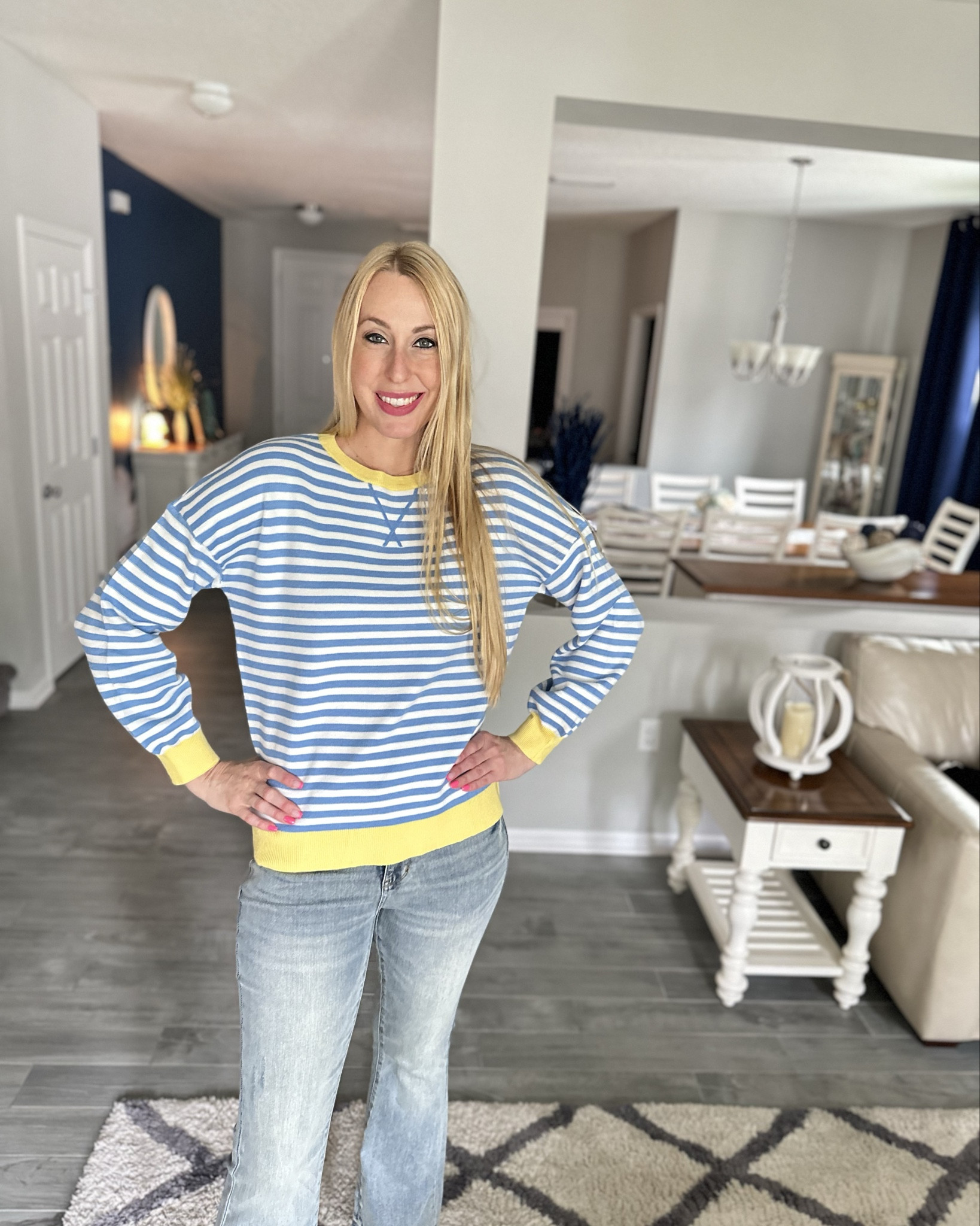 Brightening up my fall wardrobe with this fabulous sweater 
💙 wearing size small and it fits oversized
💙 very soft and so cute 

#LTKStyleTip #LTKFindsUnder50 #LTKFindsUnder100