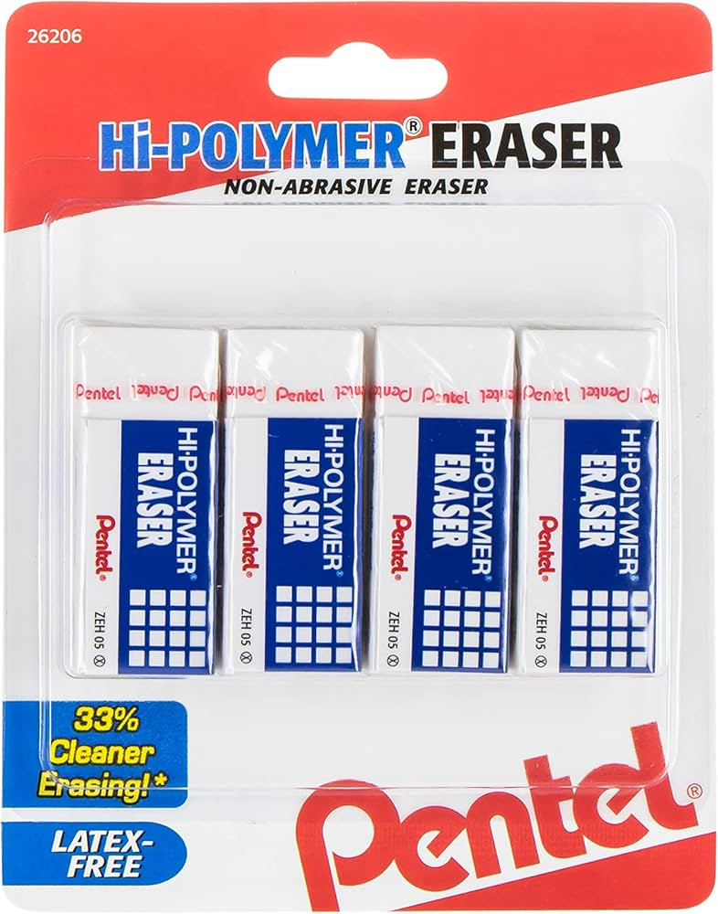 Pentel Hi-Polymer Block Eraser Small White, Pack of 4 (ZEH05BP4) | Amazon (US)