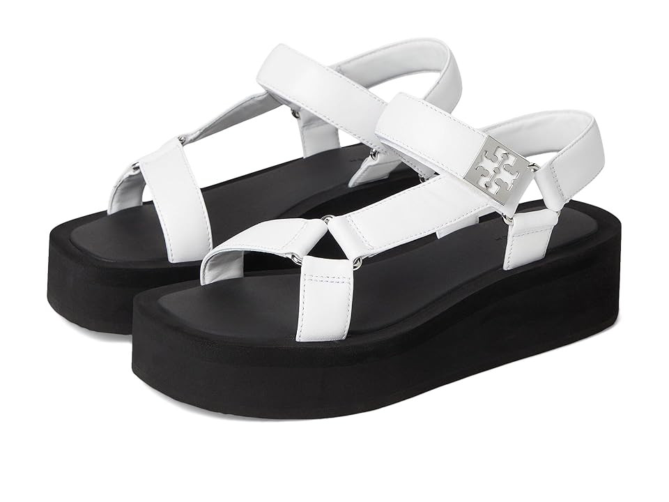 Tory Burch Mellow Platform Sandals Women's Sandals Optic White/Silver/Perfect Black : 5 M, Leather/Rubber | Zappos
