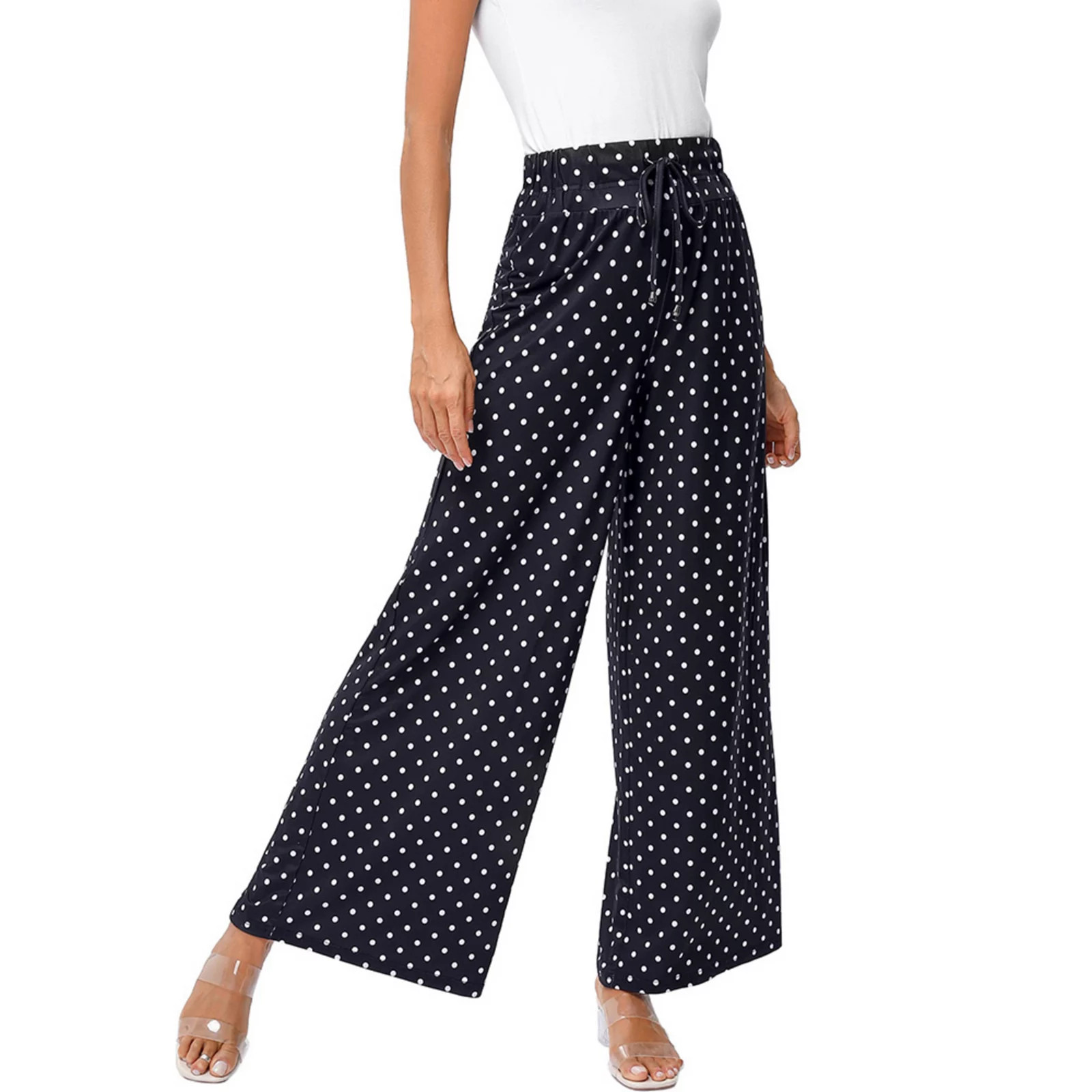 Women's Wide Leg Pants Casual Palazzo Summer Flowy Pants Elastic High Waist Lounge Drawstring Lon... | Kohl's