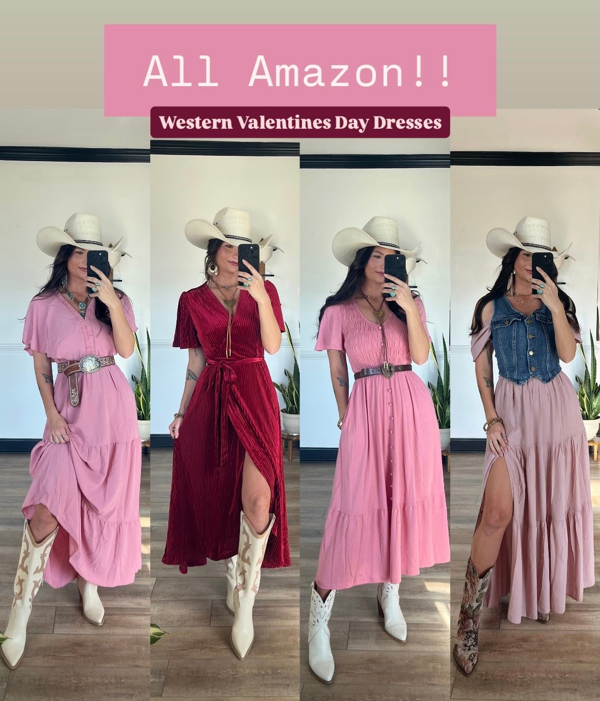 All Amazon dresses; modest Valentine’s Day outfits but with a few western touches! Wearing smalls in all! I’m an xs but by adding belts/vests, it made a better fit! Dresses are still tts 

#LTKootd #LTKgrwm #LTKValentine