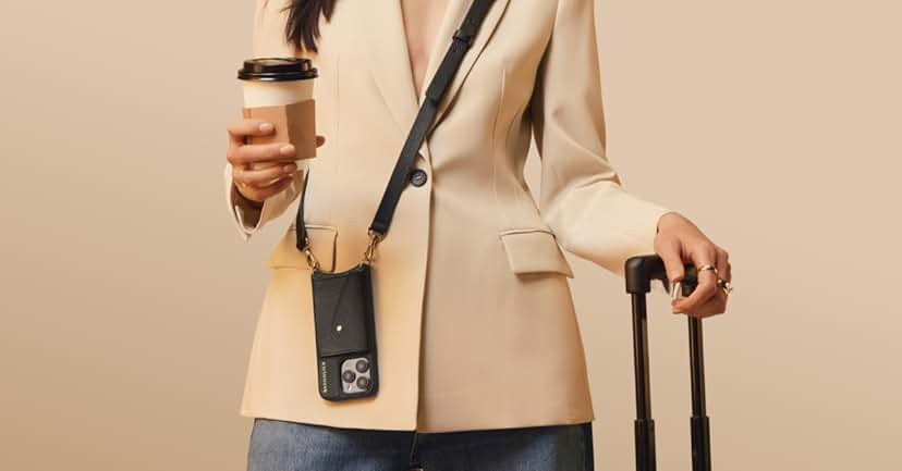 Bandolier Hailey Crossbody Wallet Phone Case for iPhone 15 Pro. 100% Genuine Pebble Leather with Gold Hardware. Adjustable & Removable Strap. Expandable Flip Card Holder. Black with Gold | Amazon (US)