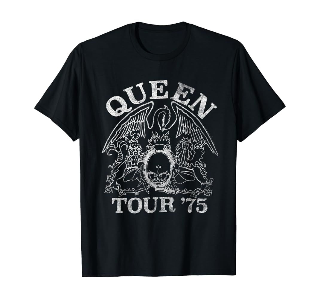Queen Official Tour 75 Crest Logo T-Shirt | Amazon (US)