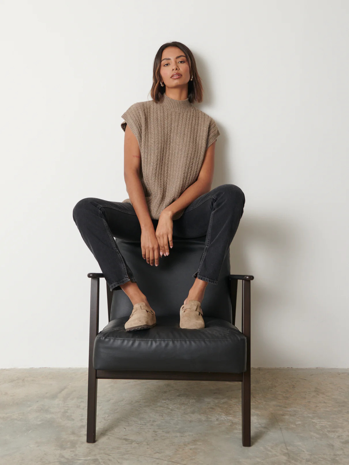 Stevie Boxy Sleeveless Jumper - Mushroom | Pretty Lavish (UK)