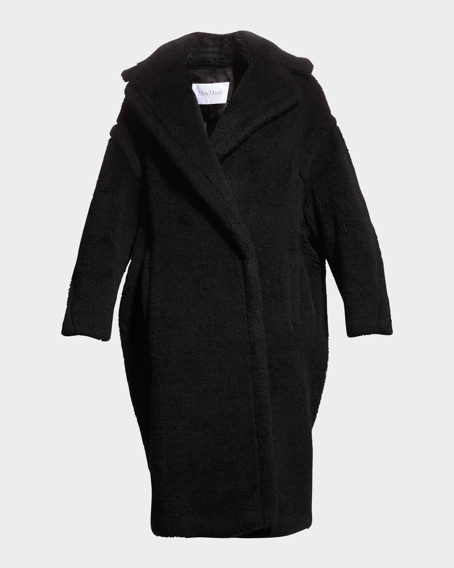 Alpaca-Silk Teddy Knit Coat, Black | Neiman Marcus
