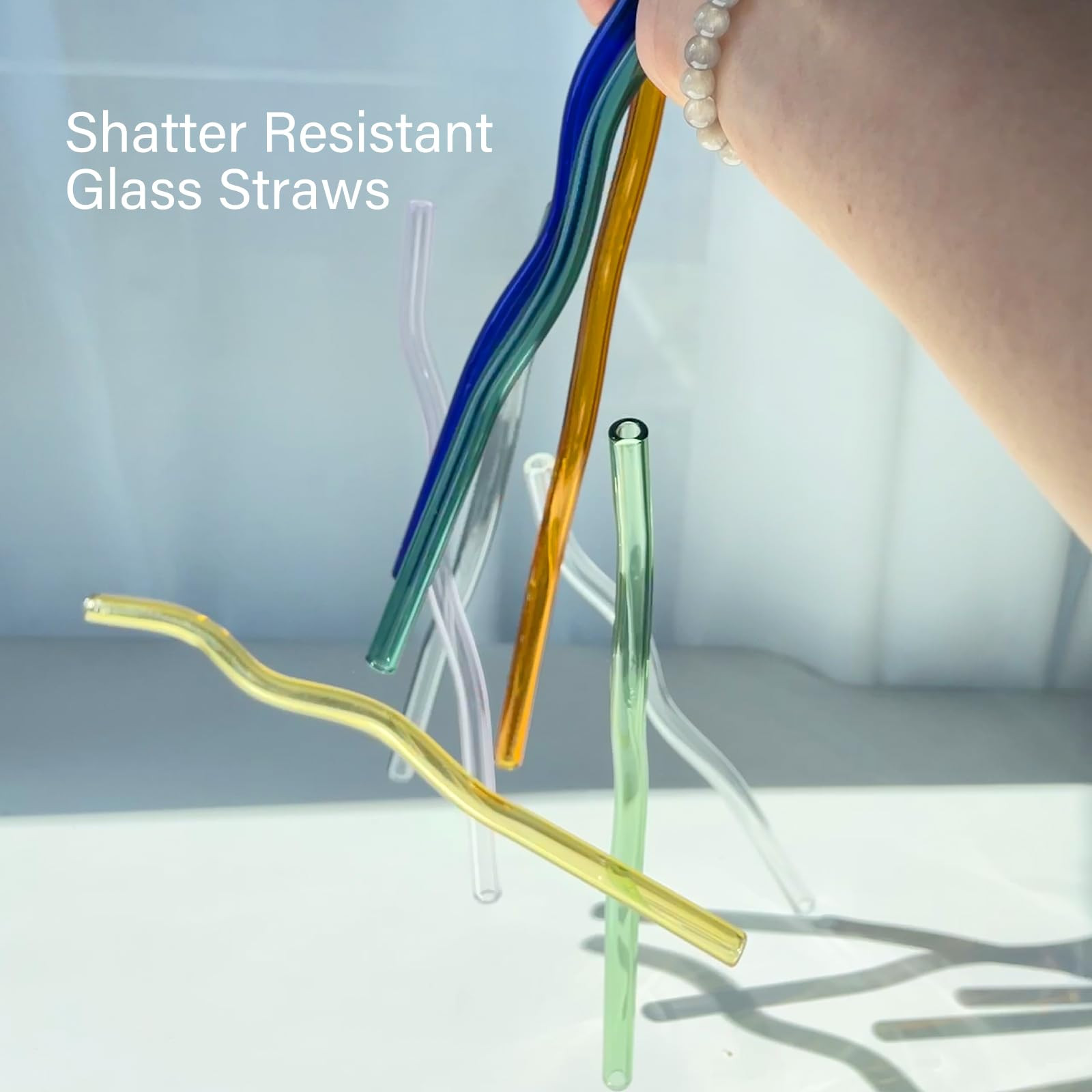 Reusable Glass Straws Sets of 8 Wavy Colorful Drinking Straw with 2 Cleaning Brushes, 8 inches 0.... | Amazon (US)
