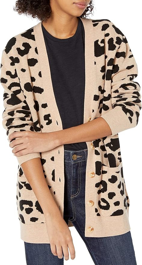 Daily Ritual Women's Ultra-Soft Leopard Jacquard Cardigan Sweater | Amazon (US)