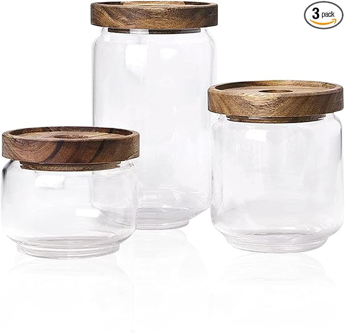 Glass Food Storage Jars with Wood Lids Mason Jar Canister Set Glass Containers for Tea, Coffee, S... | Amazon (US)