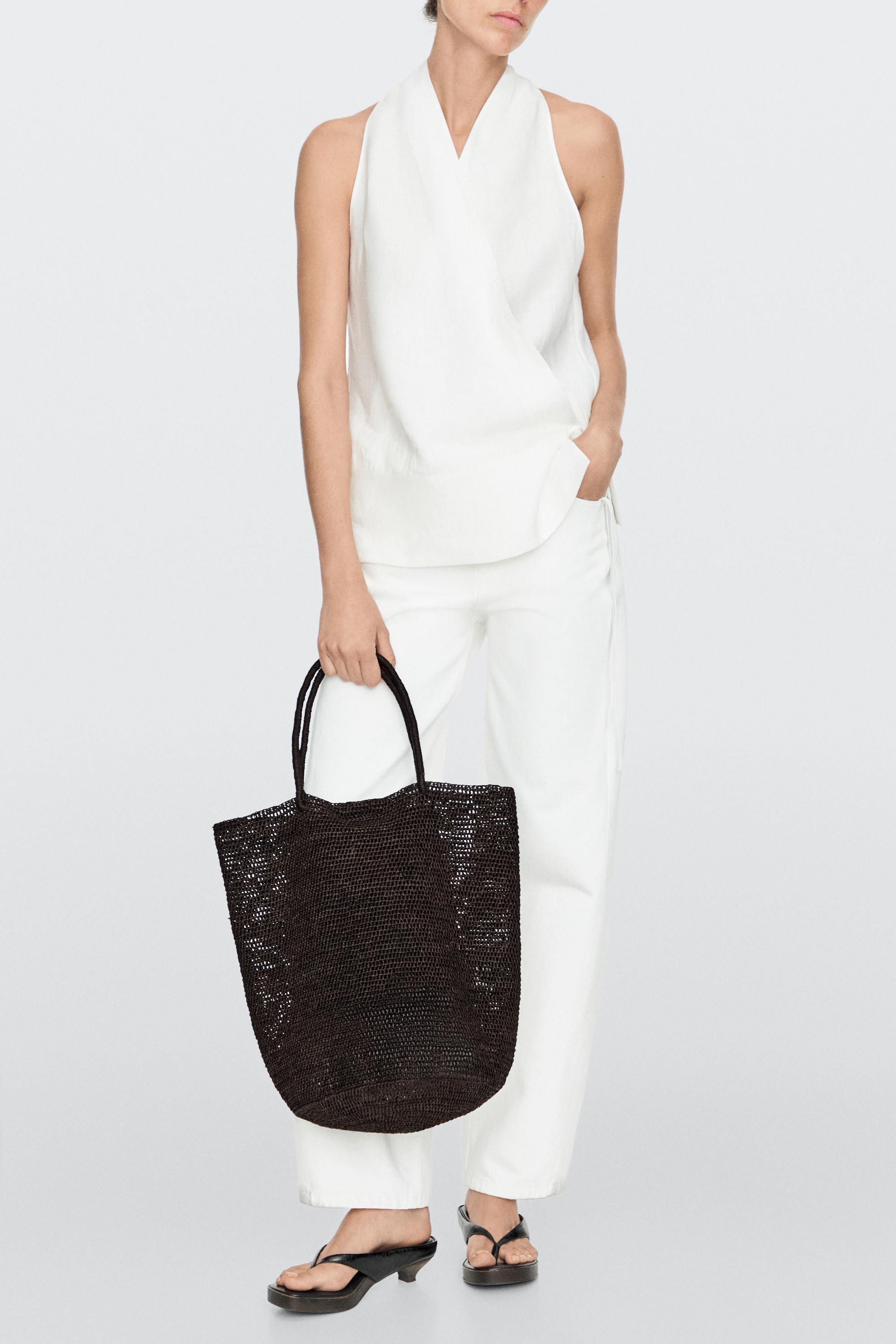 Raffia bucket tote bag | Massimo Dutti US
