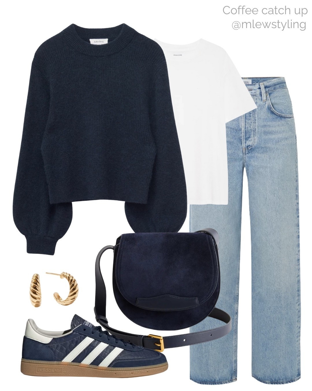 What to wear for a coffee catch up 💙

Tags: winter outfit, navy blue sweater, anine bing white t-shirt, citizens of humanity jeans, navy blue adidas sneakers, quince earrings, navy suede crossbody bag 

#LTKootd #LTKgrwm #LTKSeasonal