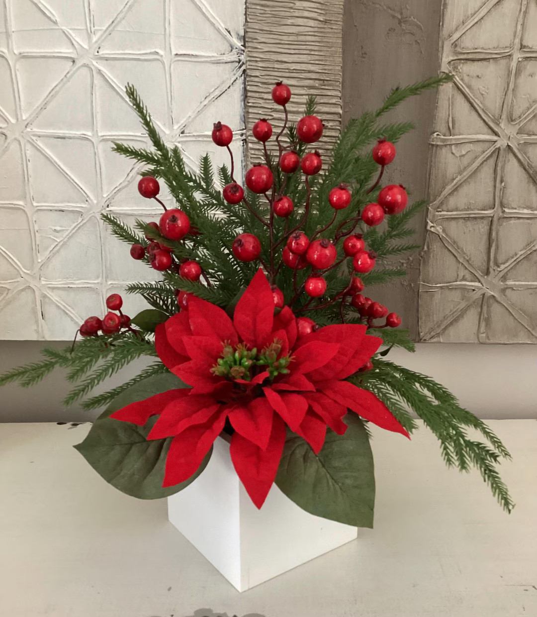 Christmas Evergreen Arrangement With Red Berries, Christmas Centerpiece, Christmas Farmhouse Arra... | Etsy (US)