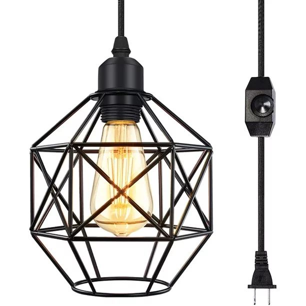 Plug in Pendant Light Hanging Lamp with 13ft Adjustable Cord E26 Black Metal Cage with on/off Swi... | Walmart (US)
