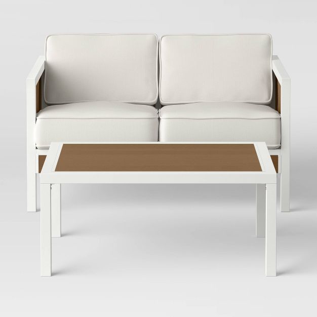 Bryant 2pc Faux Wood Patio Loveseat & Coffee Table - White/Light Wood - Project 62™ | Target