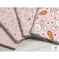 Pink Easter Bunny Fabric/Sweet Collection Carrot Egg Rabbit Modern Boho By The Yard & Fat Quarter | Etsy (US)