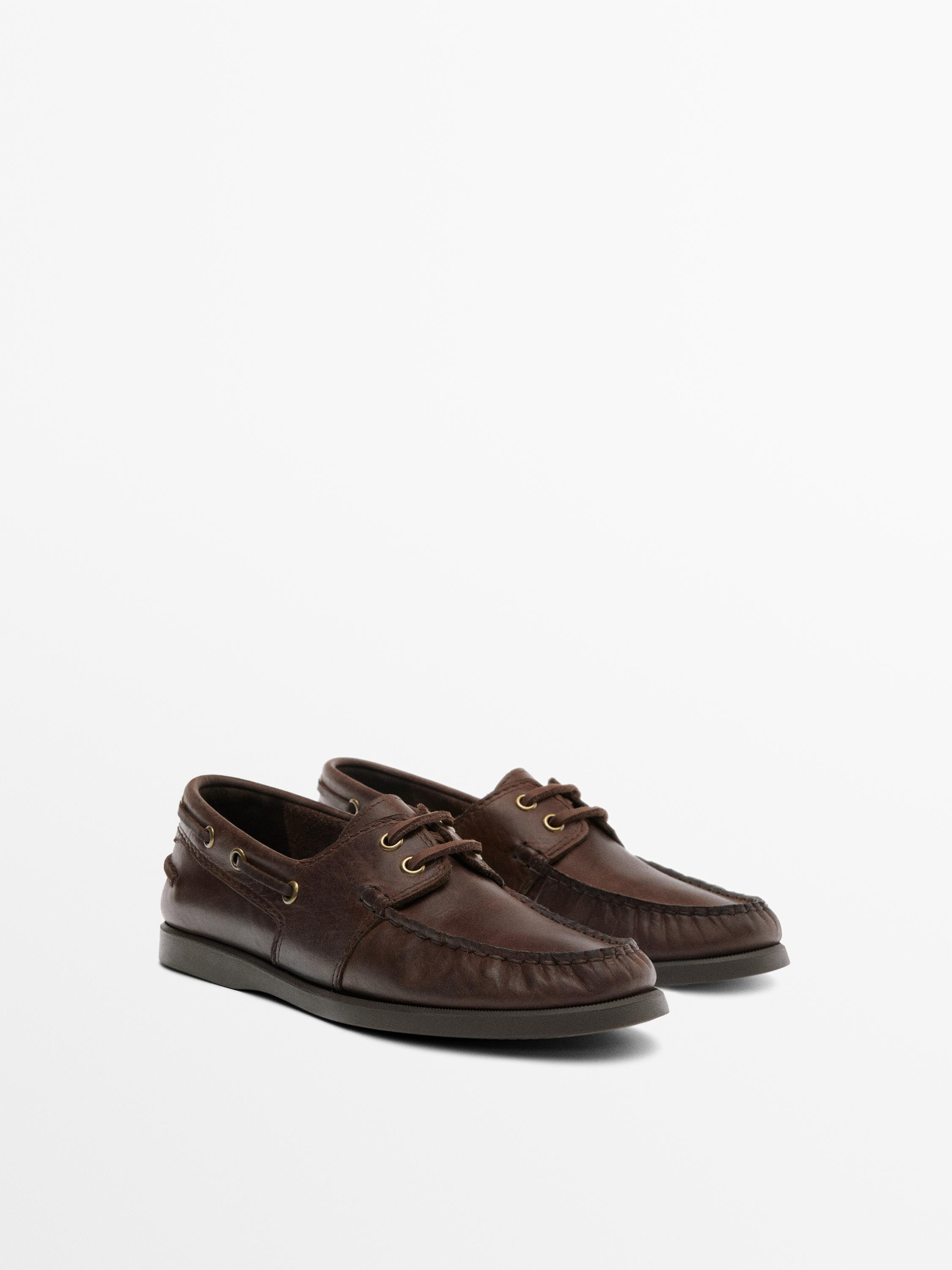 Oiled leather deck shoes | Massimo Dutti UK