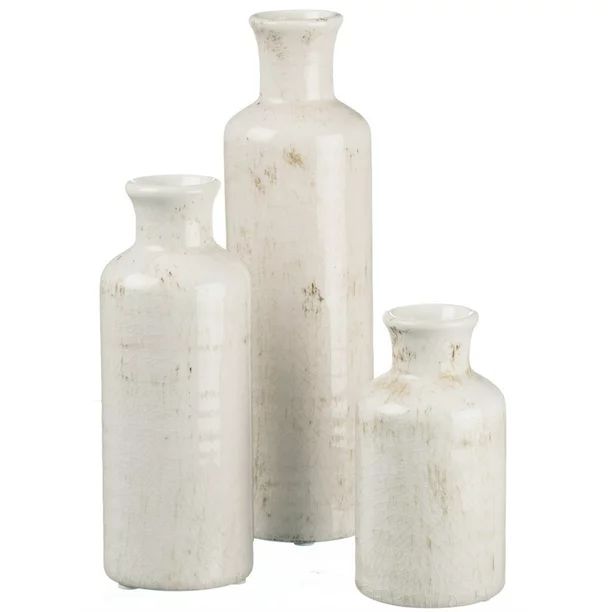 Sullivans Set of 3 Small Ceramic Bottle Vases 5"H, 7.5"H & 10"H Off-White - Walmart.com | Walmart (US)