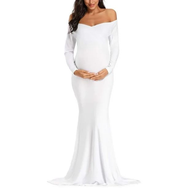 Ecavus Women's Off Shoulder Maternity Dress for Photoshoot White XL - Walmart.com | Walmart (US)
