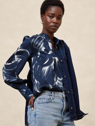 Crepe Volume-Sleeve Blouse | Banana Republic Factory