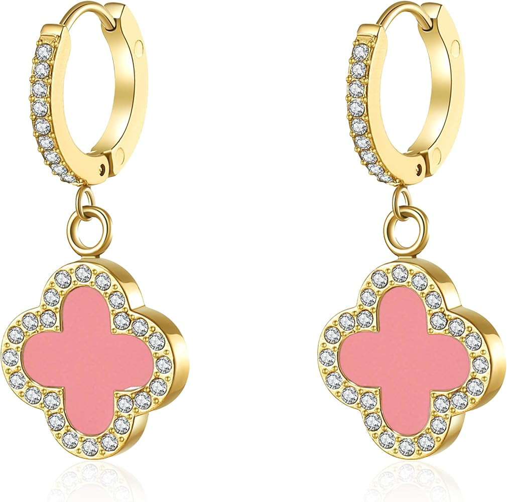 Clover Earrings for Women 18K Gold Plated Four Leaf Clover Hoop Earrings Simple Lucky Drop Jewelr... | Amazon (US)