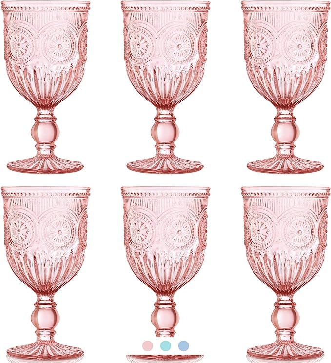 Pink Wine Glasses set of 6 pink goblets colored glassware pink glassware for wedding champagne fl... | Amazon (US)