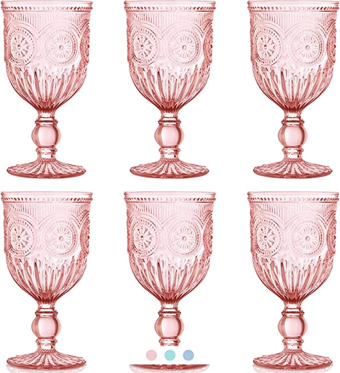 Pink Wine Glasses set of 6 pink goblets colored and vintage glassware pink glassware for pink kit... | Amazon (US)