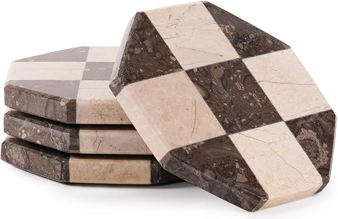 Marble Coasters Set of 4, Oceanic & Verona Handmade 4 inch Star Stone Coaster, Decorative Checker... | Amazon (US)