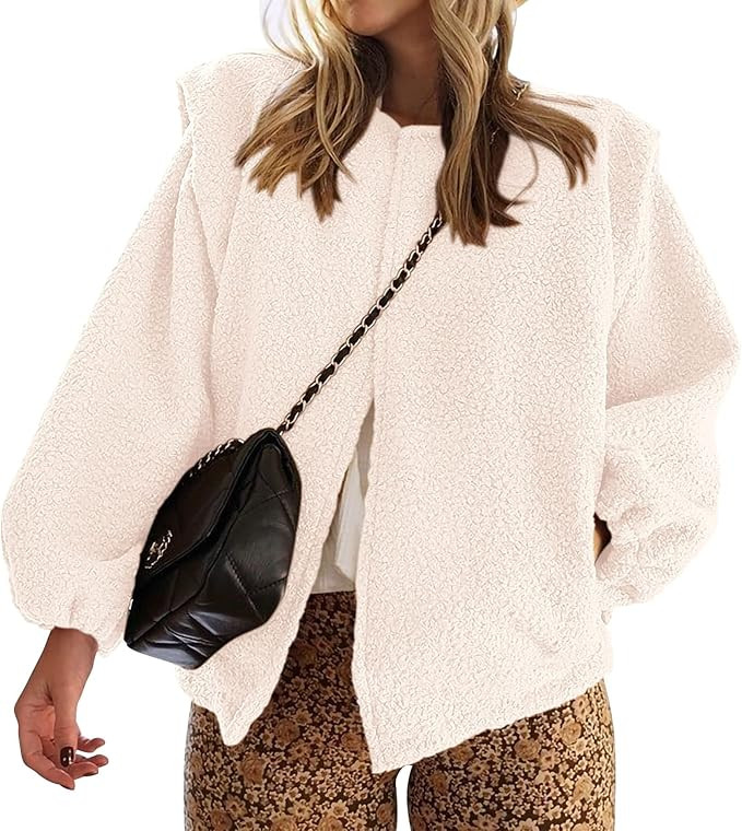 KIRUNDO Women's 2024 Fall Winter Sherpa Fleece Jacket Faux Wool Embedded Lantern Sleeve Casual Lo... | Amazon (US)