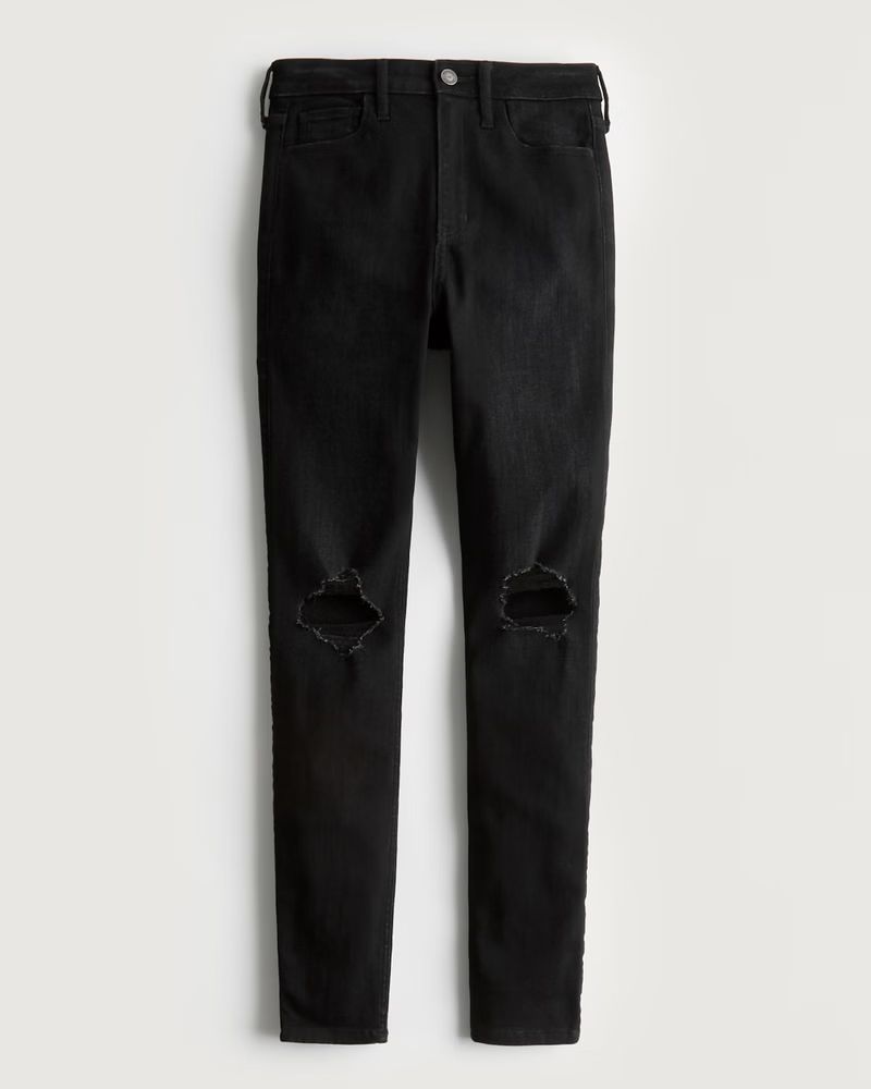 Ultra High-Rise Ripped Black Super Skinny Jeans | Hollister (US)