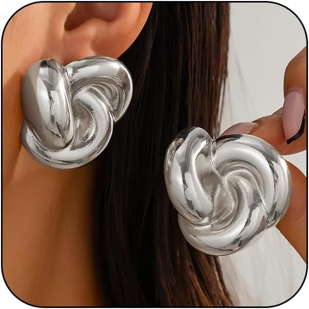 Statement Chunky Big Gold Twist Knot Stud Earrings for Women, SAVNOJW Vintage Large Thick Silver ... | Amazon (US)