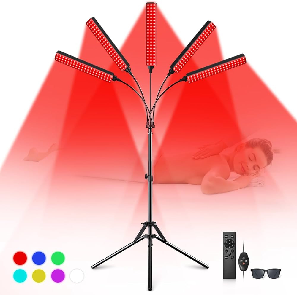 Red Light Therapy for Face Body, 5 Heads Red Infrared Light Therapy Device, 7Colors Full Body Red... | Amazon (US)