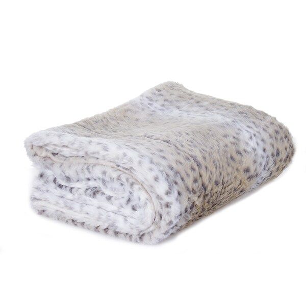 Porch & Den Fairview Snow Leopard Faux Fur Throw Blanket in White/Grey -50 x 60 (As Is Item) | Bed Bath & Beyond