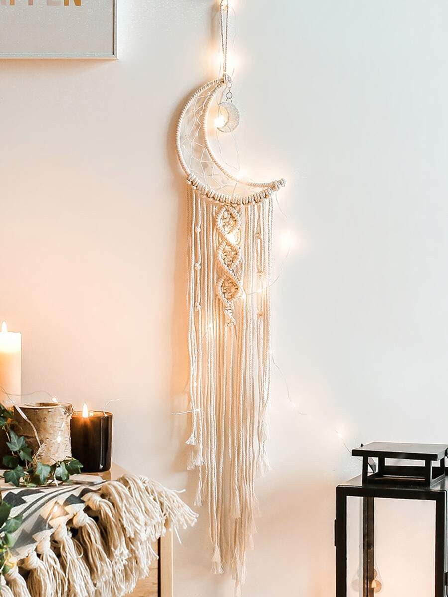 1pc Boho Hand Woven Moon Dream Catcher, Home Decor, Light Strings Not Included | SHEIN