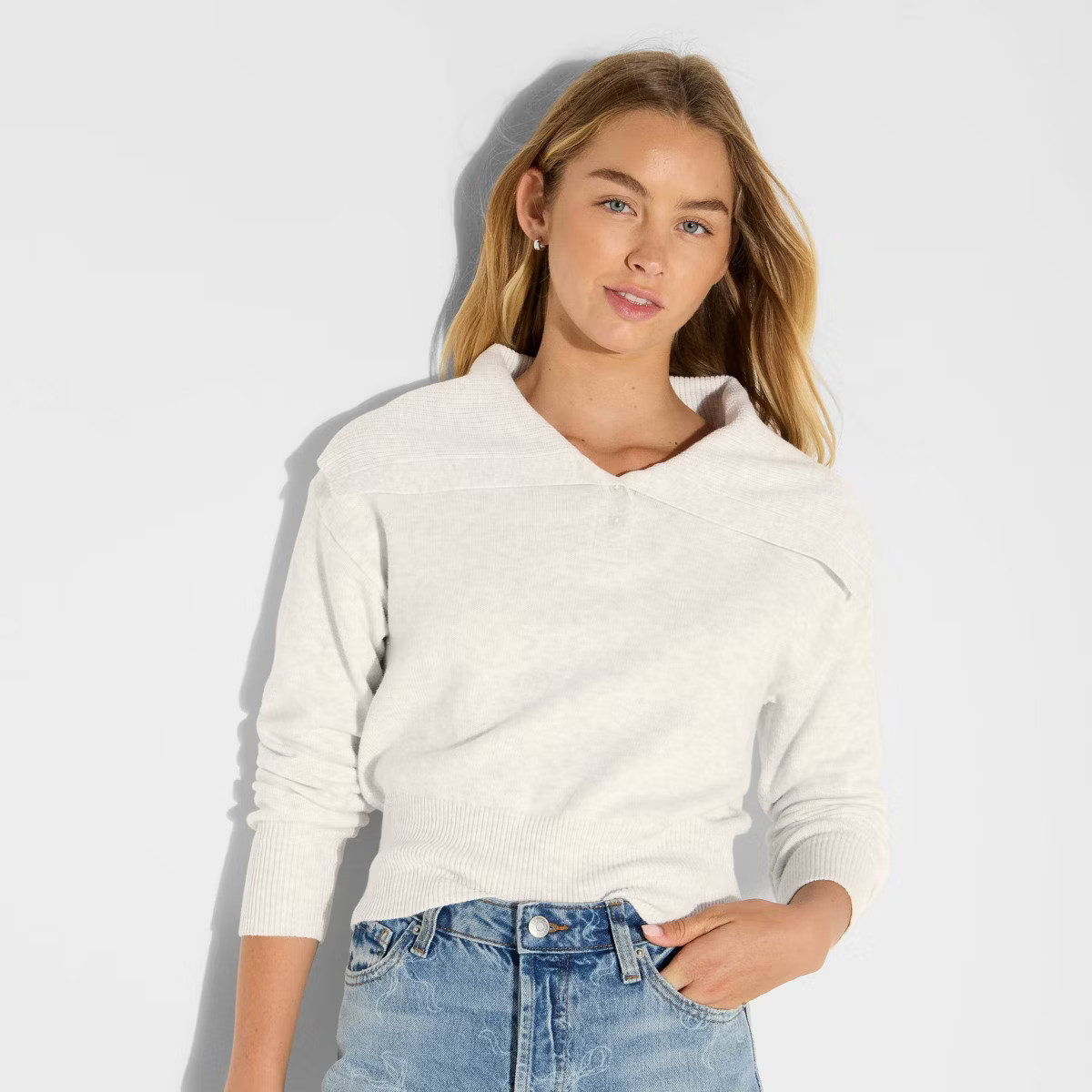 Women's Button-Down Collar Henley Sweater - Wild Fable™ | Target