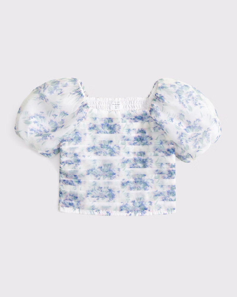 abercrombie kids girls emerson puff sleeve top in cream floral - size 5/6 | Abercrombie & Fitch (US)