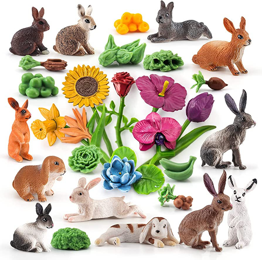 BRETOYIN Mini Rabbit Figures Toys Set 30PCS Fruits Vegetables Accessories for Toddlers Rabbits To... | Amazon (US)