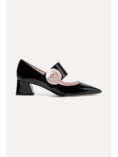 Rose Button satin-trimmed patent-leather Mary Jane pumps | NET-A-PORTER (UK & EU)