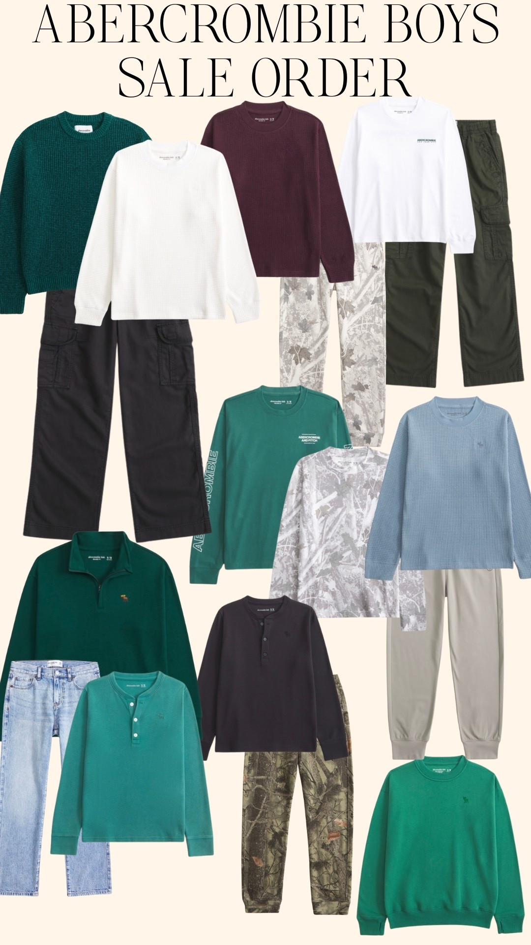 Abercrombie BLACK FRIDAY SALE! Huge sale on all items. Up to 50% off + an additional 15% off with code CYBERAF 💸💸

Jett wears a 7/8 mostly, but some shirts he wears a 9/10 for a more oversized fit he can grow into.

The baggy jeans run big IMO, size down for your little guy!
The essential icon long sleeve tee’s run small IMO, size up for a better/baggier fit! If you like them super fitted, TTS. 🩵

Abercrombie sale boys style kids style boys fashion kids fashion little boy fashion Black Friday sales camo sweatpants cargo pants sweater waffle knit essentials every day wear casual 

#LTKFindsUnder50 #LTKCyberWeek #LTKKids