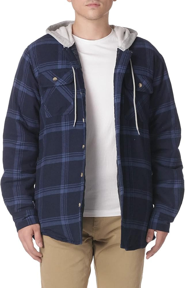 Wrangler Authentics Men's Long Sleeve Quilted Lined Flannel Shirt Jacket with Hood | Amazon (US)