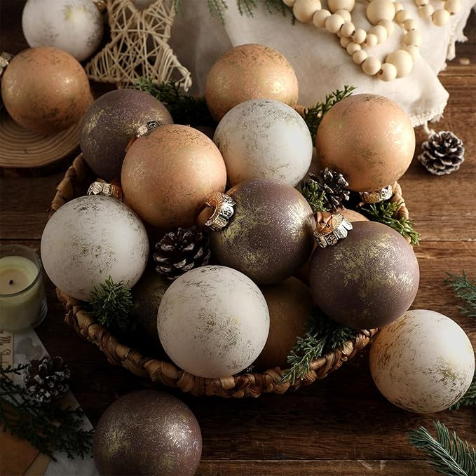 Soulchen 12 Pcs Neutral Textured Christmas Balls Ornaments Hanging Shatterproof Rustic Ball with ... | Amazon (US)