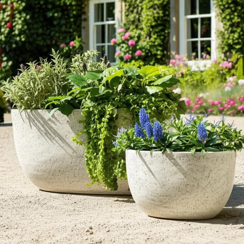 Oval Planter Set Polyresin Textured Indoor/Outdoor Use Home & Garden Decor Set Of 2 - 12", 10" Iv... | Wayfair North America