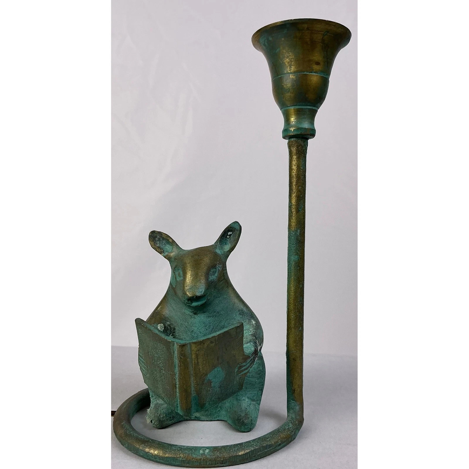 Vintage Brass Mouse Reading Book San Pacifica Candlestick Holder Patina Finish | eBay US