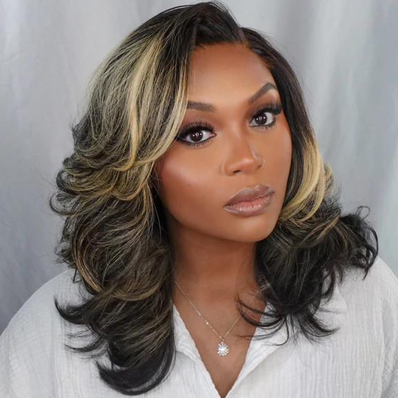 Honey Blonde Highlight Layered Cut Glueless Wig Minimalist HD Lace Hum | Luvmehair