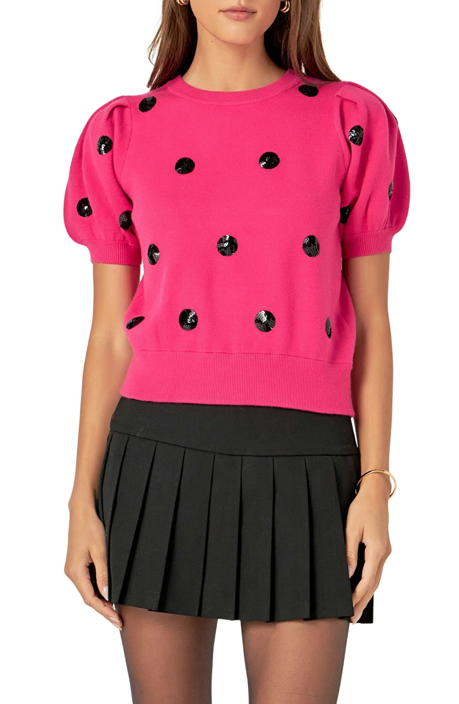 English Factory Sequin Dot Puff Sleeve Sweater | Nordstrom | Nordstrom
