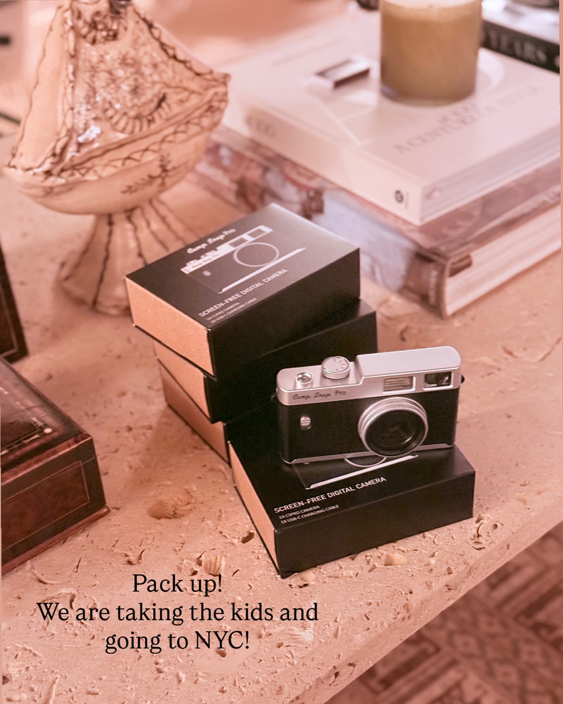Come with our family to NYC! 
I like to get the kids something exciting to kick off trips and this time I got them Camp Snap cameras 😍✨📸 They are screen less digital cameras that are light weight and you can plug them up at the end of the day to see your snaps! Really excited about these. 
I also pre buy things related to the city so in this case I got the boys stuff that said NYC on it so they had something exciting and relevant to wear.

#LTKdayinmylife #LTKmomlife #LTKKids
