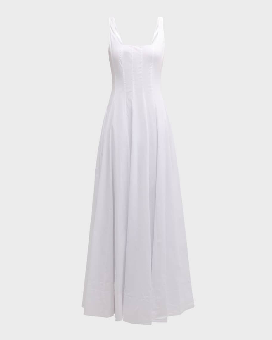 STAUD Wells Sleeveless Cotton Poplin Corset Maxi Dress | Neiman Marcus